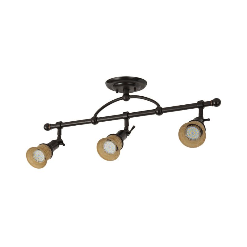 1/3-Head Frosted Glass Semi Flush Traditional Black Finish Black Bell Corridor Adjustable Metallic Ceiling Light Clearhalo 'Ceiling Lights' 'Close To Ceiling Lights' 'Close to ceiling' 'Semi-flushmount' Lighting' 1475092