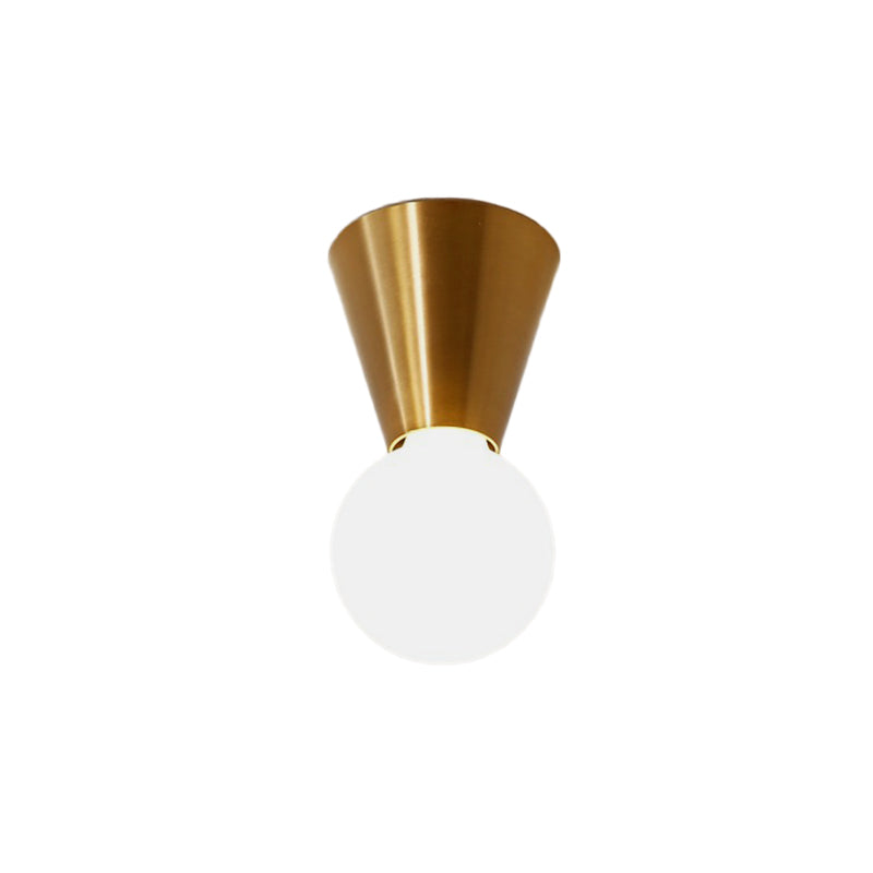 Small Cone Corridor Ceiling Flush Metal Single Minimalist Flush Mounted Lamp in Brass with Bottom Orb Glass Shade Clearhalo 'Ceiling Lights' 'Close To Ceiling Lights' 'Close to ceiling' 'Flush mount' Lighting' 1475096