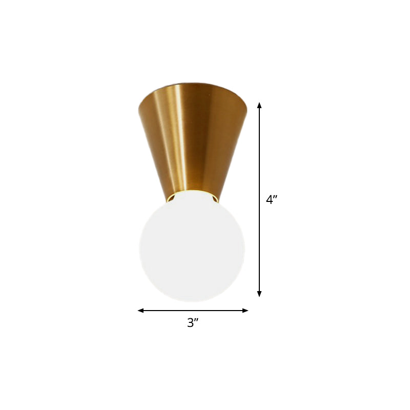 Small Cone Corridor Ceiling Flush Metal Single Minimalist Flush Mounted Lamp in Brass with Bottom Orb Glass Shade Clearhalo 'Ceiling Lights' 'Close To Ceiling Lights' 'Close to ceiling' 'Flush mount' Lighting' 1475098