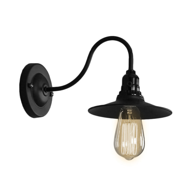 Black Flat Shade Wall Lighting Industrial Style Metallic 1 Head Living Room Wall Light Sconce, 7"/8.5" Width Clearhalo 'Art deco wall lights' 'Cast Iron' 'Glass' 'Industrial wall lights' 'Industrial' 'Middle century wall lights' 'Modern' 'Rustic wall lights' 'Tiffany' 'Traditional wall lights' 'Wall Lamps & Sconces' 'Wall Lights' Lighting' 147515