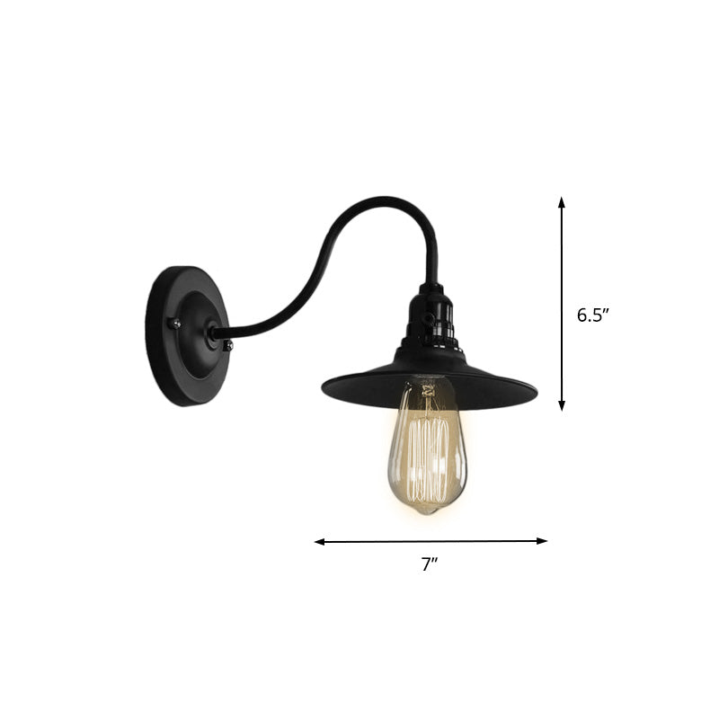 Black Flat Shade Wall Lighting Industrial Style Metallic 1 Head Living Room Wall Light Sconce, 7"/8.5" Width Clearhalo 'Art deco wall lights' 'Cast Iron' 'Glass' 'Industrial wall lights' 'Industrial' 'Middle century wall lights' 'Modern' 'Rustic wall lights' 'Tiffany' 'Traditional wall lights' 'Wall Lamps & Sconces' 'Wall Lights' Lighting' 147516
