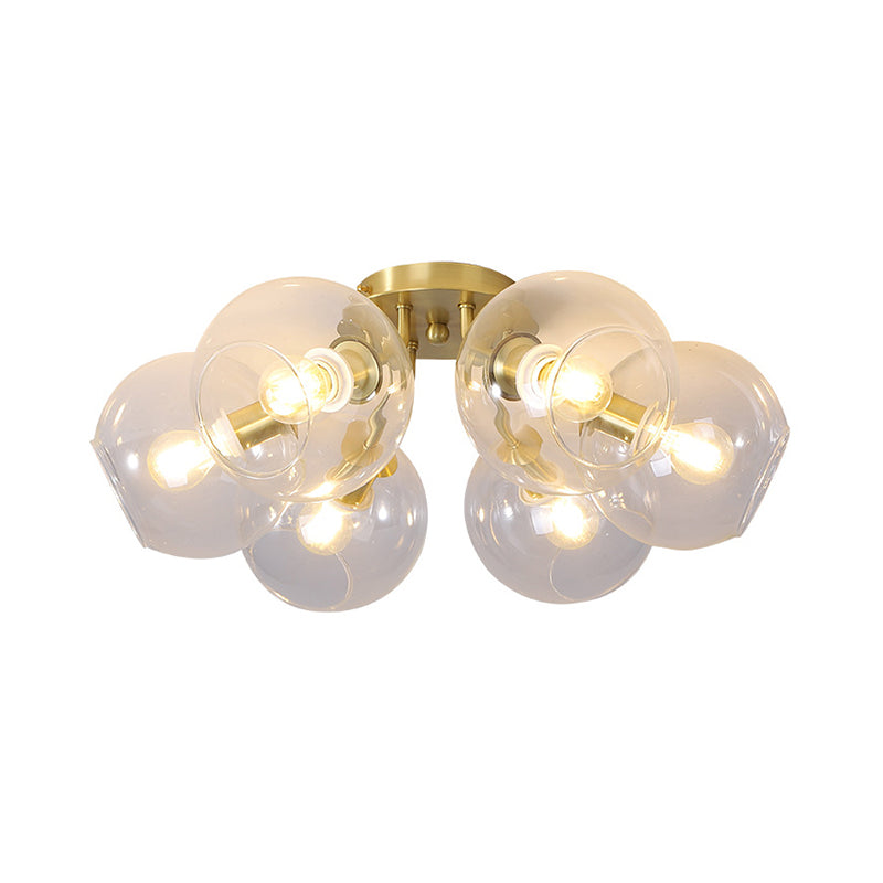 Vintage Bubble Clear Glass Ceiling Light 6 Heads Semi Flush Mount Chandelier in Brass for Parlor Clearhalo 'Ceiling Lights' 'Close To Ceiling Lights' 'Close to ceiling' 'Glass shade' 'Glass' 'Pendant Lights' 'Semi-flushmount' Lighting' 1475160