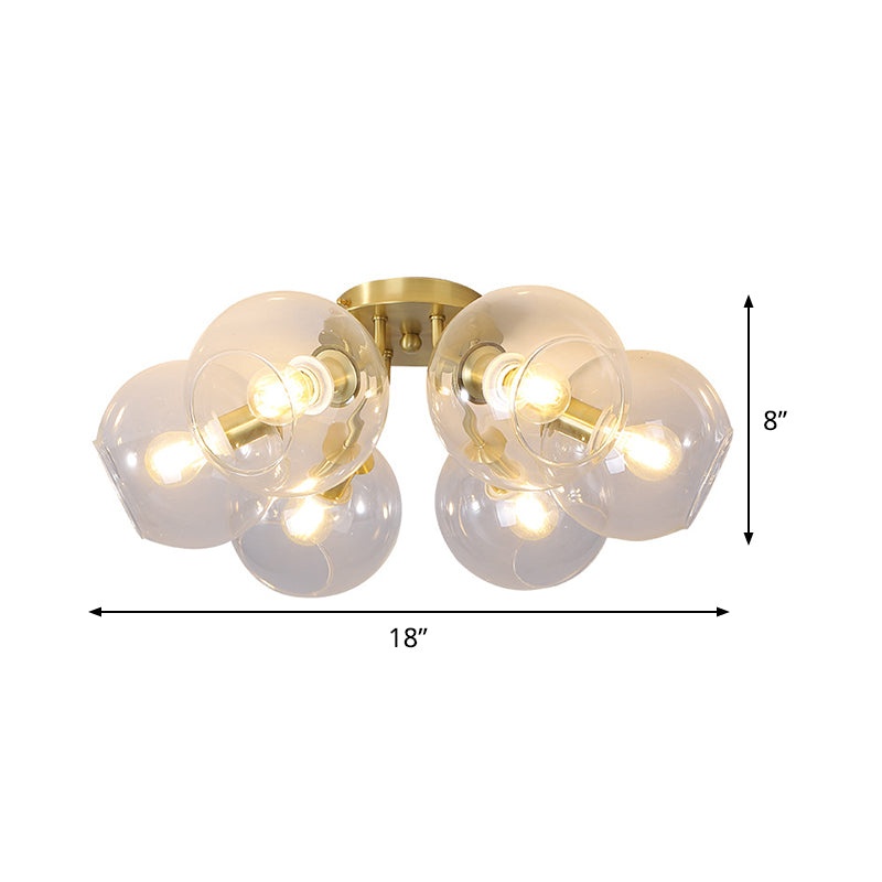 Vintage Bubble Clear Glass Ceiling Light 6 Heads Semi Flush Mount Chandelier in Brass for Parlor Clearhalo 'Ceiling Lights' 'Close To Ceiling Lights' 'Close to ceiling' 'Glass shade' 'Glass' 'Pendant Lights' 'Semi-flushmount' Lighting' 1475161
