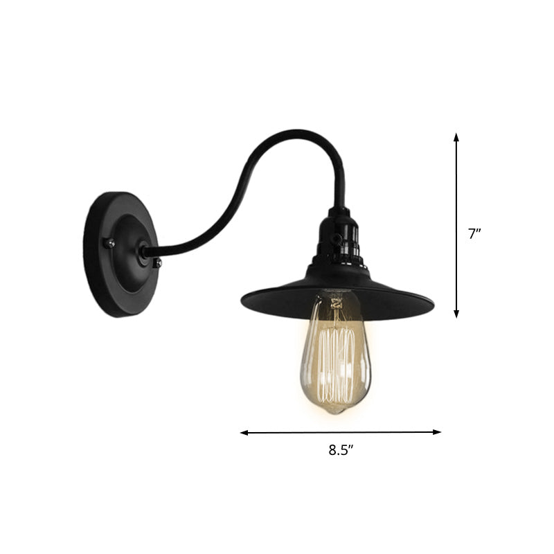 Black Flat Shade Wall Lighting Industrial Style Metallic 1 Head Living Room Wall Light Sconce, 7"/8.5" Width Clearhalo 'Art deco wall lights' 'Cast Iron' 'Glass' 'Industrial wall lights' 'Industrial' 'Middle century wall lights' 'Modern' 'Rustic wall lights' 'Tiffany' 'Traditional wall lights' 'Wall Lamps & Sconces' 'Wall Lights' Lighting' 147517