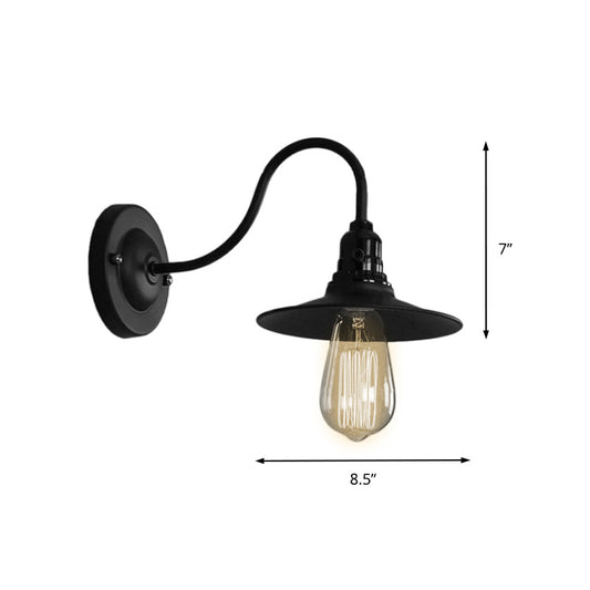 Black Flat Shade Wall Lighting Industrial Style Metallic 1 Head Living Room Wall Light Sconce, 7"/8.5" Width Clearhalo 'Art deco wall lights' 'Cast Iron' 'Glass' 'Industrial wall lights' 'Industrial' 'Middle century wall lights' 'Modern' 'Rustic wall lights' 'Tiffany' 'Traditional wall lights' 'Wall Lamps & Sconces' 'Wall Lights' Lighting' 147517