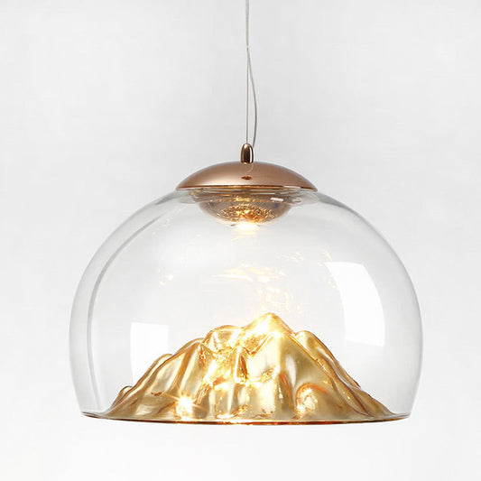 Clear Glass Hemisphere LED Pendant Lamp Contemporary Gold Hanging Light with Lava Designed Bottom, Warm/White Light Clearhalo 'Ceiling Lights' 'Glass shade' 'Glass' 'Modern Pendants' 'Modern' 'Pendant Lights' 'Pendants' Lighting' 1475180