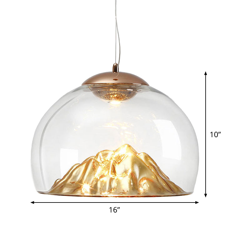 Clear Glass Hemisphere LED Pendant Lamp Contemporary Gold Hanging Light with Lava Designed Bottom, Warm/White Light Clearhalo 'Ceiling Lights' 'Glass shade' 'Glass' 'Modern Pendants' 'Modern' 'Pendant Lights' 'Pendants' Lighting' 1475181
