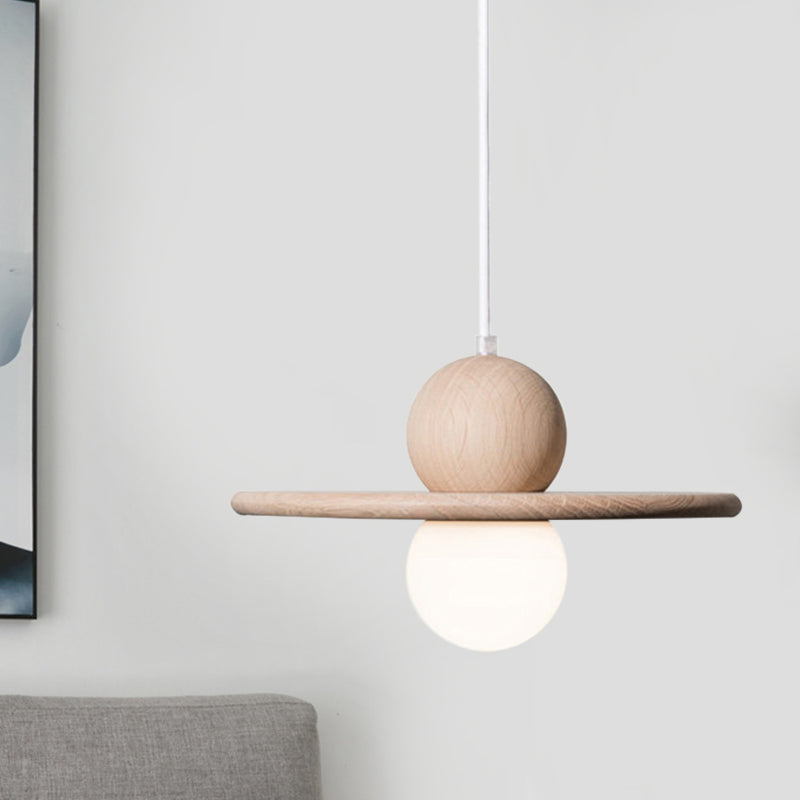 Wood Plate Pendant Ceiling Light Minimalist Single Head Beige Hanging Lamp for Dining Room Clearhalo 'Ceiling Lights' 'Glass shade' 'Glass' 'Modern Pendants' 'Modern' 'Pendant Lights' 'Pendants' Lighting' 1475183