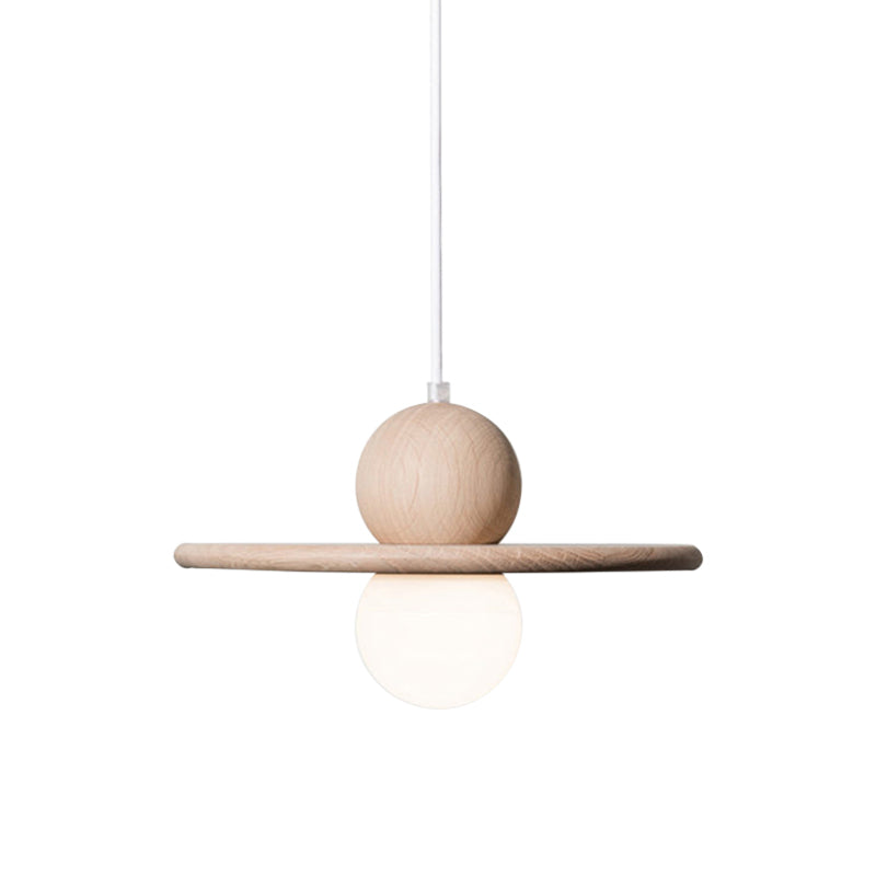 Wood Plate Pendant Ceiling Light Minimalist Single Head Beige Hanging Lamp for Dining Room Clearhalo 'Ceiling Lights' 'Glass shade' 'Glass' 'Modern Pendants' 'Modern' 'Pendant Lights' 'Pendants' Lighting' 1475184