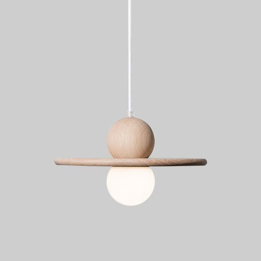 Wood Plate Pendant Ceiling Light Minimalist Single Head Beige Hanging Lamp for Dining Room Clearhalo 'Ceiling Lights' 'Glass shade' 'Glass' 'Modern Pendants' 'Modern' 'Pendant Lights' 'Pendants' Lighting' 1475185