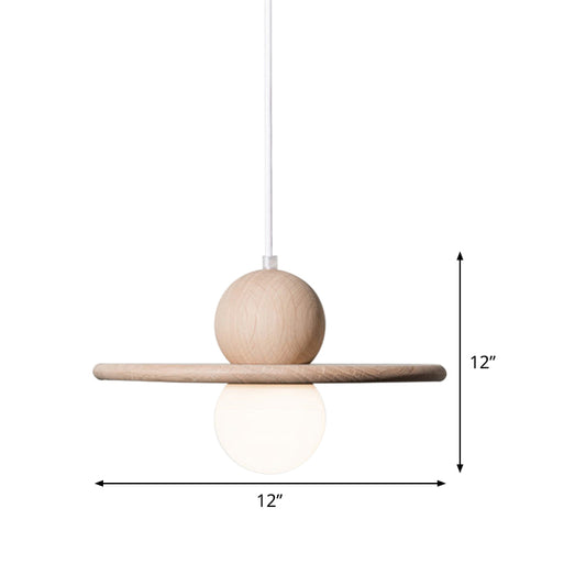 Wood Plate Pendant Ceiling Light Minimalist Single Head Beige Hanging Lamp for Dining Room Clearhalo 'Ceiling Lights' 'Glass shade' 'Glass' 'Modern Pendants' 'Modern' 'Pendant Lights' 'Pendants' Lighting' 1475186