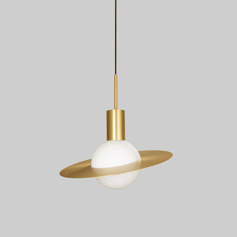 Gold Planetoid Hanging Light Kit Postmodern Single Opaline Glass Ceiling Pendant over Table Clearhalo 'Ceiling Lights' 'Glass shade' 'Glass' 'Modern Pendants' 'Modern' 'Pendant Lights' 'Pendants' Lighting' 1475190