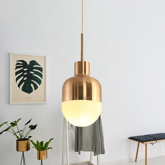 Capsule Frosted Glass Pendulum Light Simplicity 1 Light Gold Finish Hanging Pendant Light Gold Clearhalo 'Ceiling Lights' 'Glass shade' 'Glass' 'Modern Pendants' 'Modern' 'Pendant Lights' 'Pendants' Lighting' 1475192