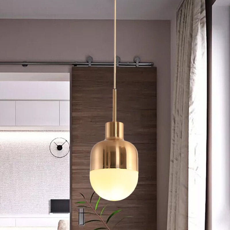 Capsule Frosted Glass Pendulum Light Simplicity 1 Light Gold Finish Hanging Pendant Light Clearhalo 'Ceiling Lights' 'Glass shade' 'Glass' 'Modern Pendants' 'Modern' 'Pendant Lights' 'Pendants' Lighting' 1475193