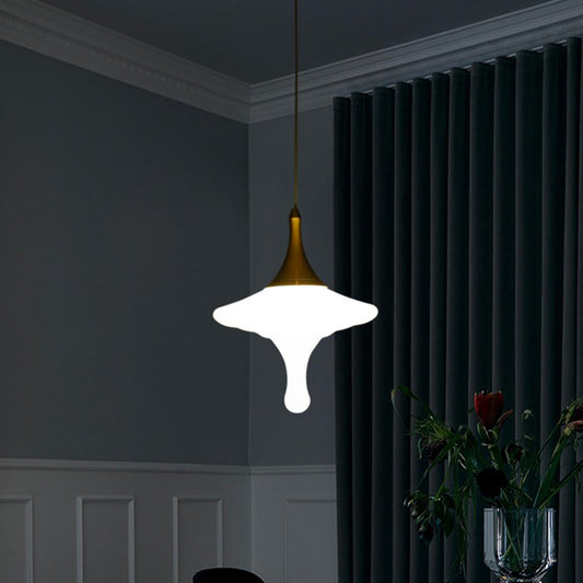 Droplet Dining Table Suspension Pendant Cream Matte Glass 1 Bulb Minimalist Creative Ceiling Light in Gold Clearhalo 'Ceiling Lights' 'Glass shade' 'Glass' 'Modern Pendants' 'Modern' 'Pendant Lights' 'Pendants' Lighting' 1475198