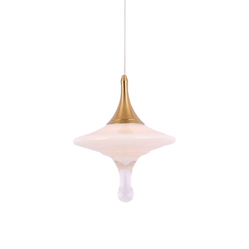 Droplet Dining Table Suspension Pendant Cream Matte Glass 1 Bulb Minimalist Creative Ceiling Light in Gold Clearhalo 'Ceiling Lights' 'Glass shade' 'Glass' 'Modern Pendants' 'Modern' 'Pendant Lights' 'Pendants' Lighting' 1475199