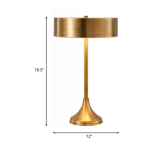1 Head Metallic Table Light Colonial Brass Finish Round Bedside Nightstand Lighting with Base Clearhalo 'Lamps' 'Table Lamps' Lighting' 1475237