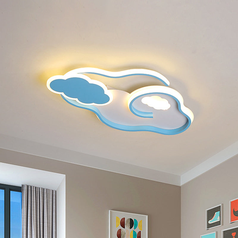 Nordic LED Flush Mount Lamp Blue Cloud Ceiling Light Fixture with Acrylic Shade for Children Bedroom