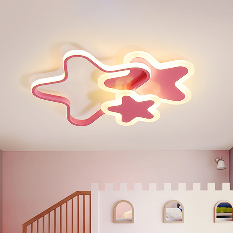 16.5"/20.5" W LED Girls Bedroom Flushmount Lighting Kids Pink Ceiling Flush Mount with Star Acrylic Shade Clearhalo 'Ceiling Lights' 'Close To Ceiling Lights' 'Close to ceiling' 'Flush mount' Lighting' 1475332