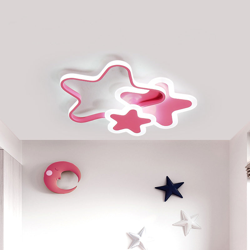 16.5"/20.5" W LED Girls Bedroom Flushmount Lighting Kids Pink Ceiling Flush Mount with Star Acrylic Shade Clearhalo 'Ceiling Lights' 'Close To Ceiling Lights' 'Close to ceiling' 'Flush mount' Lighting' 1475333