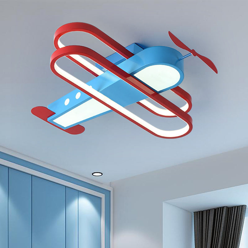 Aircraft Flush Mount Lighting Fixture Kids Metal 19.5"/26" Long LED Bedroom Ceiling Mounted Light in Blue Clearhalo 'Ceiling Lights' 'Close To Ceiling Lights' 'Close to ceiling' 'Flush mount' Lighting' 1475338
