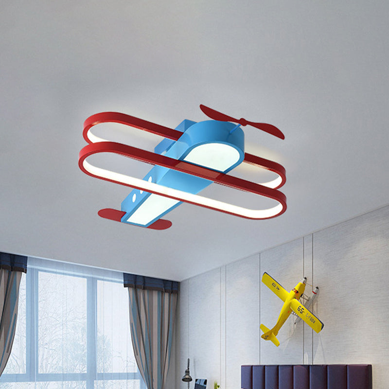 Aircraft Flush Mount Lighting Fixture Kids Metal 19.5"/26" Long LED Bedroom Ceiling Mounted Light in Blue Clearhalo 'Ceiling Lights' 'Close To Ceiling Lights' 'Close to ceiling' 'Flush mount' Lighting' 1475339
