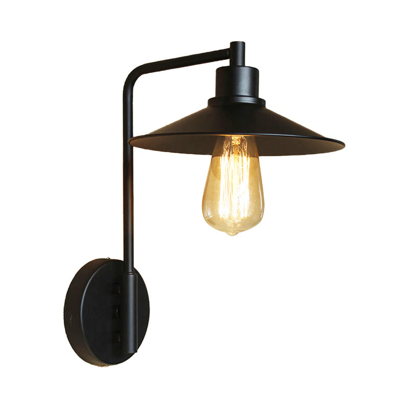 Black/White Flared Wall Lamp Vintage Rustic Iron 1 Bulb Living Room Wall Light Fixture with Angle Arm Clearhalo 'Art deco wall lights' 'Cast Iron' 'Glass' 'Industrial wall lights' 'Industrial' 'Middle century wall lights' 'Modern' 'Rustic wall lights' 'Tiffany' 'Traditional wall lights' 'Wall Lamps & Sconces' 'Wall Lights' Lighting' 147534