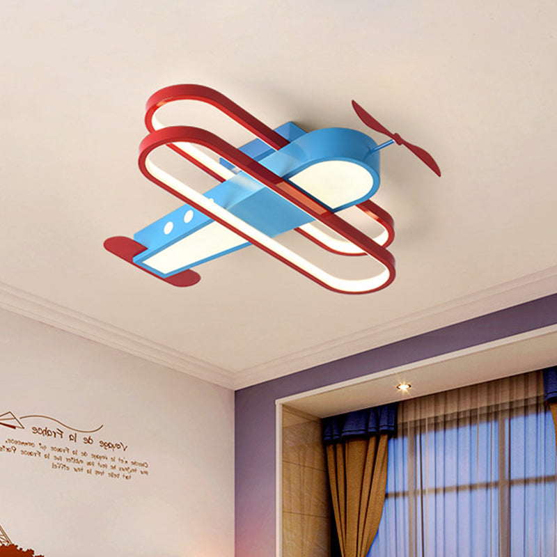 Aircraft Flush Mount Lighting Fixture Kids Metal 19.5"/26" Long LED Bedroom Ceiling Mounted Light in Blue Blue Clearhalo 'Ceiling Lights' 'Close To Ceiling Lights' 'Close to ceiling' 'Flush mount' Lighting' 1475340