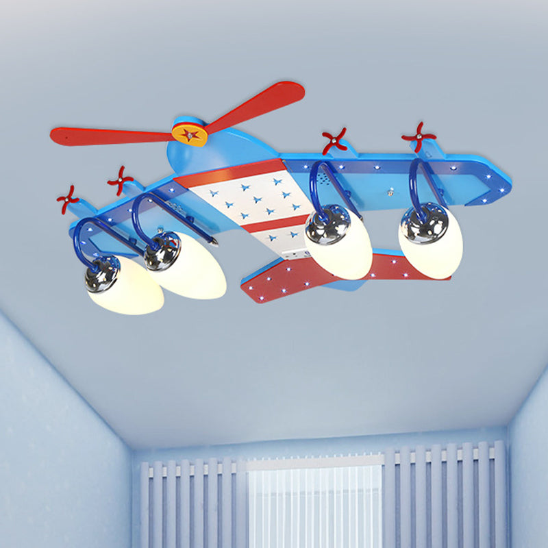Ivory Glass Plane Flushmount Lighting Kids 3/4 Heads Blue Flush Mount Ceiling Light Fixture for Boys Bedroom - Clearhalo - 'Ceiling Lights' - 'Close To Ceiling Lights' - 'Close to ceiling' - 'Flush mount' - Lighting' - 1475344