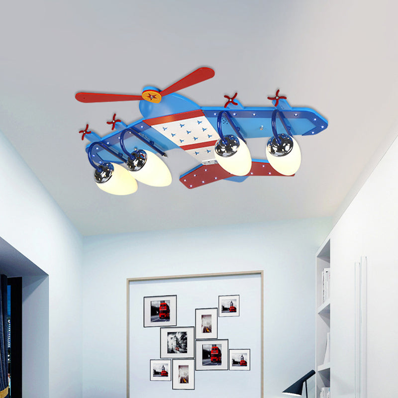 Ivory Glass Plane Flushmount Lighting Kids 3/4 Heads Blue Flush Mount Ceiling Light Fixture for Boys Bedroom - Clearhalo - 'Ceiling Lights' - 'Close To Ceiling Lights' - 'Close to ceiling' - 'Flush mount' - Lighting' - 1475345