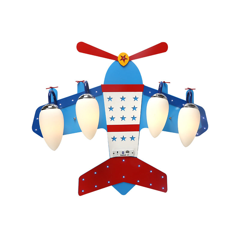 Ivory Glass Plane Flushmount Lighting Kids 3/4 Heads Blue Flush Mount Ceiling Light Fixture for Boys Bedroom - Clearhalo - 'Ceiling Lights' - 'Close To Ceiling Lights' - 'Close to ceiling' - 'Flush mount' - Lighting' - 1475347