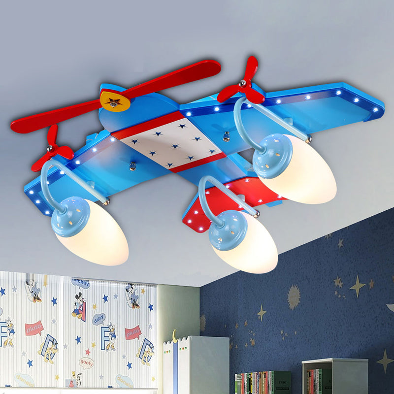 Ivory Glass Plane Flushmount Lighting Kids 3/4 Heads Blue Flush Mount Ceiling Light Fixture for Boys Bedroom - Clearhalo - 'Ceiling Lights' - 'Close To Ceiling Lights' - 'Close to ceiling' - 'Flush mount' - Lighting' - 1475349