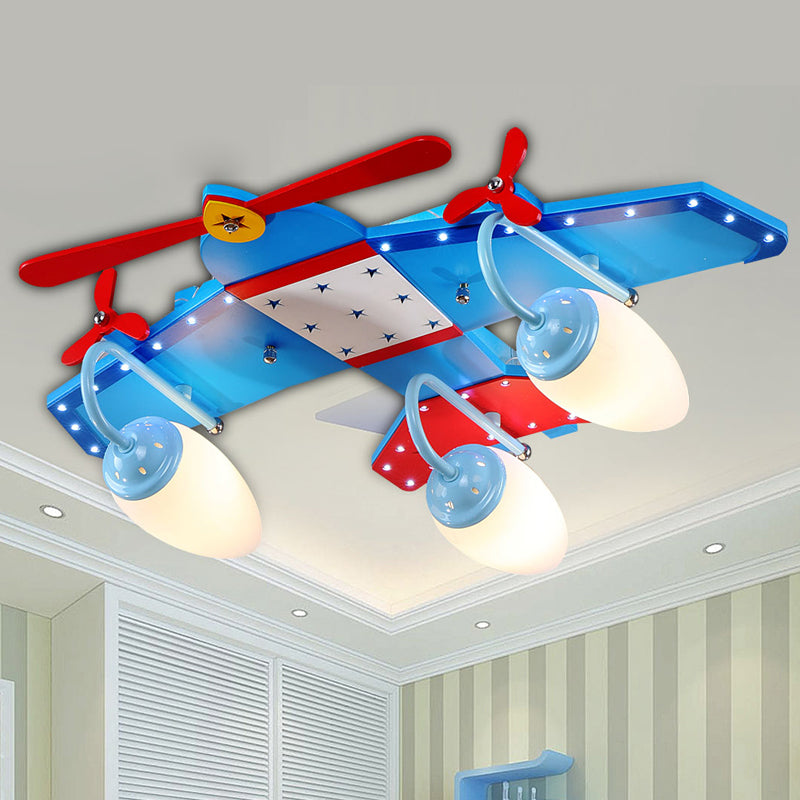 Ivory Glass Plane Flushmount Lighting Kids 3/4 Heads Blue Flush Mount Ceiling Light Fixture for Boys Bedroom - Clearhalo - 'Ceiling Lights' - 'Close To Ceiling Lights' - 'Close to ceiling' - 'Flush mount' - Lighting' - 1475350