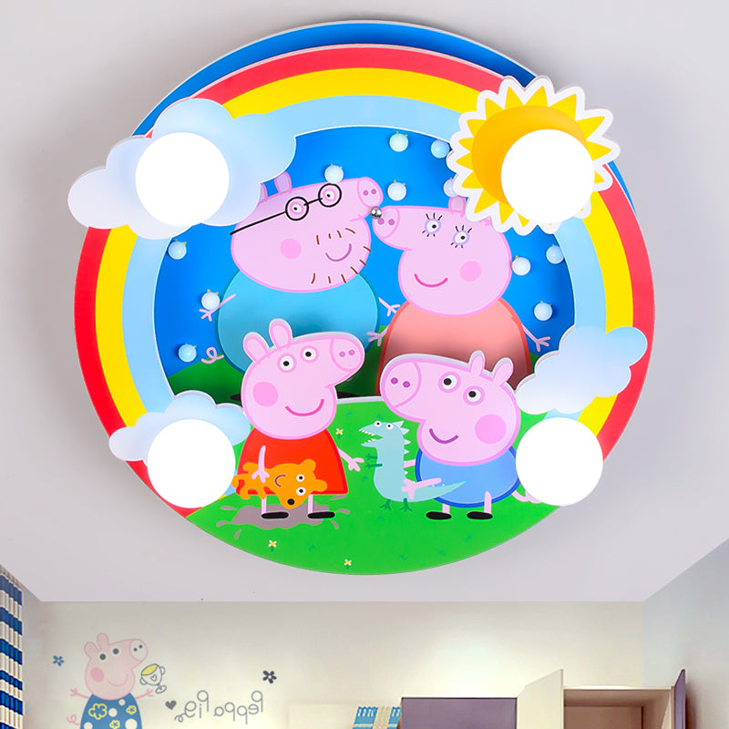 Kids 4-Bulb Flush Mount Spotlight Pink Pig Family Flush Ceiling Light Fixture with Milky Glass Shade - Pink - Clearhalo - 'Ceiling Lights' - 'Close To Ceiling Lights' - 'Close to ceiling' - 'Flush mount' - Lighting' - 1475359