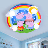 Kids 4-Bulb Flush Mount Spotlight Pink Pig Family Flush Ceiling Light Fixture with Milky Glass Shade - Clearhalo - 'Ceiling Lights' - 'Close To Ceiling Lights' - 'Close to ceiling' - 'Flush mount' - Lighting' - 1475360