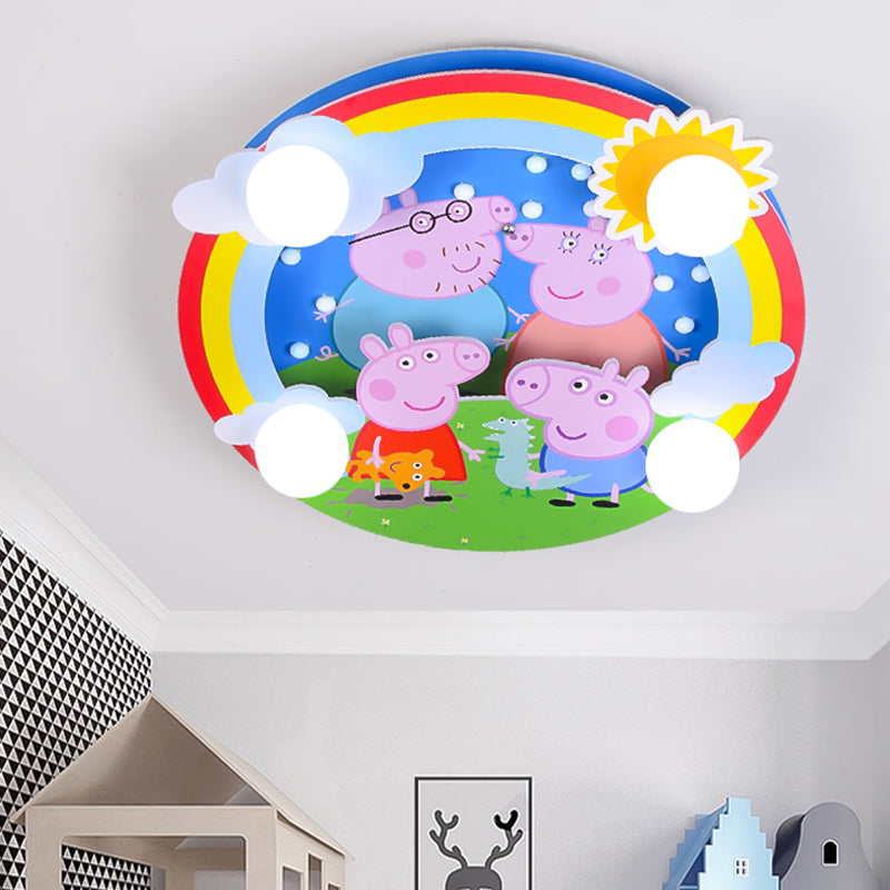 Kids 4-Bulb Flush Mount Spotlight Pink Pig Family Flush Ceiling Light Fixture with Milky Glass Shade - Clearhalo - 'Ceiling Lights' - 'Close To Ceiling Lights' - 'Close to ceiling' - 'Flush mount' - Lighting' - 1475361