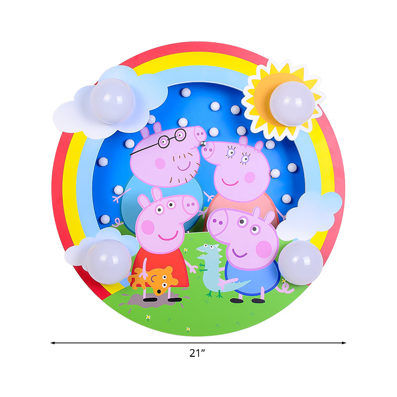 Kids 4-Bulb Flush Mount Spotlight Pink Pig Family Flush Ceiling Light Fixture with Milky Glass Shade - Clearhalo - 'Ceiling Lights' - 'Close To Ceiling Lights' - 'Close to ceiling' - 'Flush mount' - Lighting' - 1475363
