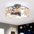 Iron Round Semi-Flush Ceiling Light Macaroon 3-Bulb Grey/White/Green Flush Mount Lamp with Wooden Horse Design