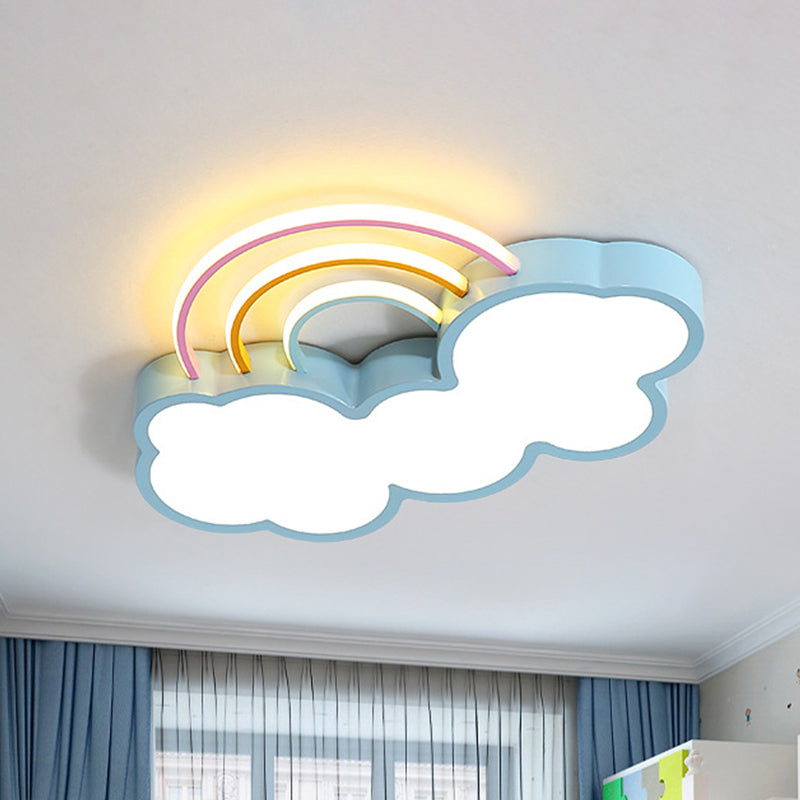 Iron Rainbow and Cloud Flushmount Kids LED White/Blue Flush Mount Ceiling Lighting Fixture for Nursery, 19"/23" Long Clearhalo 'Ceiling Lights' 'Close To Ceiling Lights' 'Close to ceiling' 'Flush mount' Lighting' 1475411