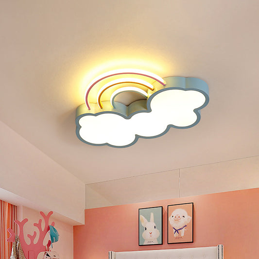 Iron Rainbow and Cloud Flushmount Kids LED White/Blue Flush Mount Ceiling Lighting Fixture for Nursery, 19"/23" Long Clearhalo 'Ceiling Lights' 'Close To Ceiling Lights' 'Close to ceiling' 'Flush mount' Lighting' 1475412