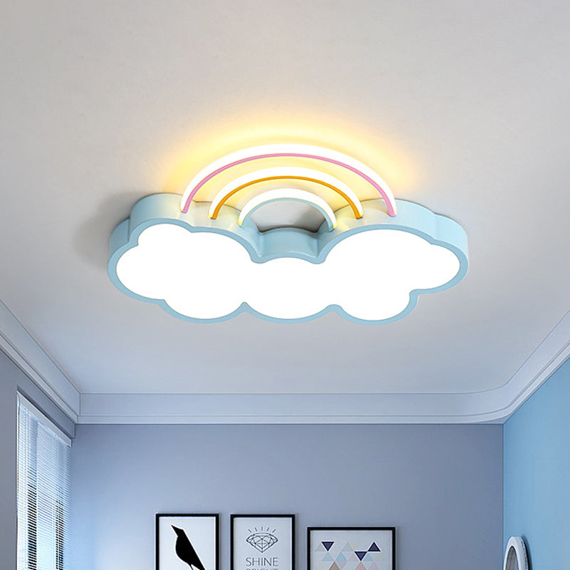 Iron Rainbow and Cloud Flushmount Kids LED White/Blue Flush Mount Ceiling Lighting Fixture for Nursery, 19"/23" Long Blue Clearhalo 'Ceiling Lights' 'Close To Ceiling Lights' 'Close to ceiling' 'Flush mount' Lighting' 1475413