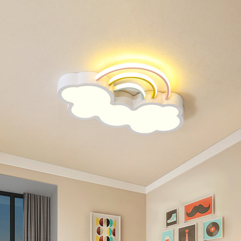Iron Rainbow and Cloud Flushmount Kids LED White/Blue Flush Mount Ceiling Lighting Fixture for Nursery, 19"/23" Long Clearhalo 'Ceiling Lights' 'Close To Ceiling Lights' 'Close to ceiling' 'Flush mount' Lighting' 1475418