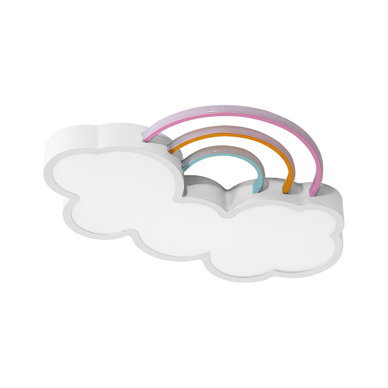 Iron Rainbow and Cloud Flushmount Kids LED White/Blue Flush Mount Ceiling Lighting Fixture for Nursery, 19"/23" Long White Clearhalo 'Ceiling Lights' 'Close To Ceiling Lights' 'Close to ceiling' 'Flush mount' Lighting' 1475419