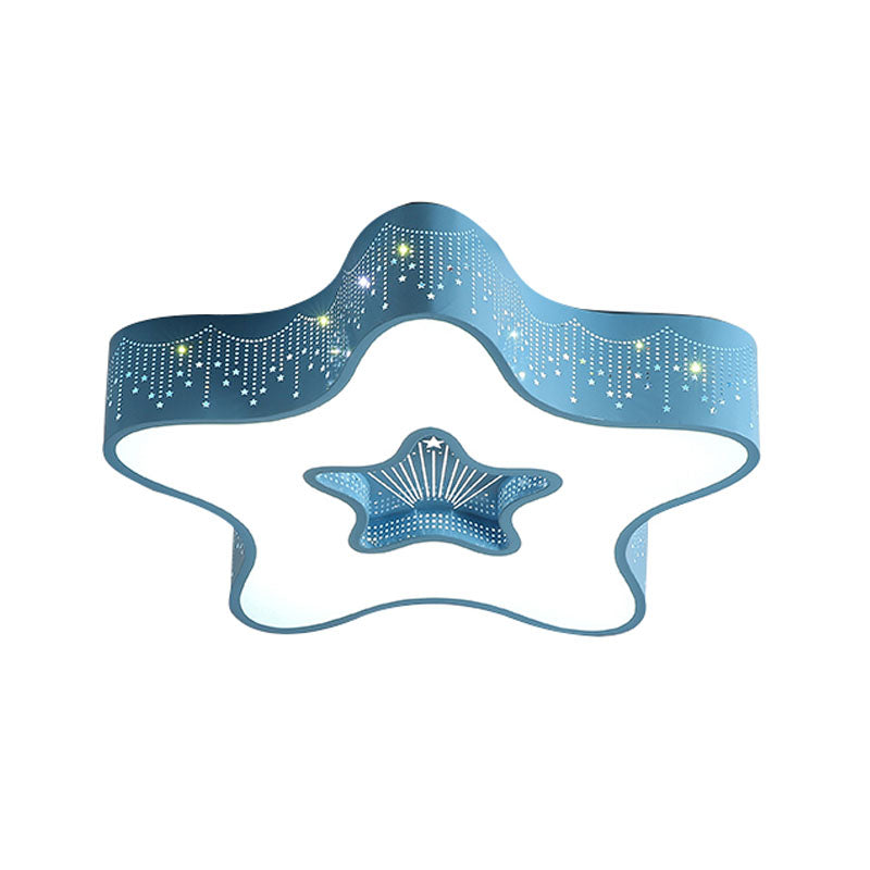 Macaroon Pentagram Flush Mount Lighting Iron LED Nursery Ceiling Flush with Cutout Design in White/Pink/Blue Clearhalo 'Ceiling Lights' 'Close To Ceiling Lights' 'Close to ceiling' 'Flush mount' Lighting' 1475429