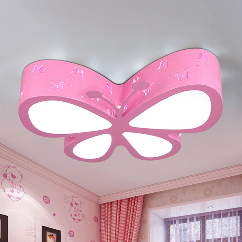 Metal Butterfly Flushmount Ceiling Lamp Kids 19.5"/23.5" W LED Flush Mount Lighting Fixture in Pink/White/Green Pink Clearhalo 'Ceiling Lights' 'Close To Ceiling Lights' 'Close to ceiling' 'Flush mount' Lighting' 1475458