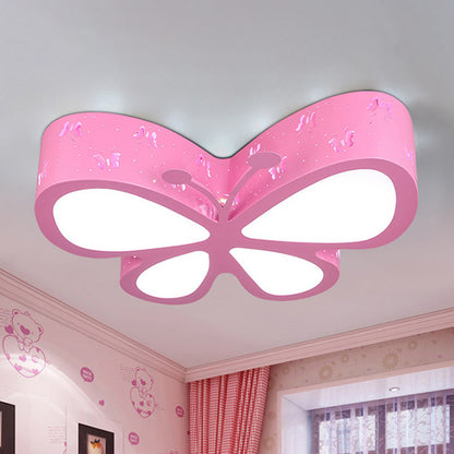 Metal Butterfly Flushmount Ceiling Lamp Kids 19.5"/23.5" W LED Flush Mount Lighting Fixture in Pink/White/Green Pink Clearhalo 'Ceiling Lights' 'Close To Ceiling Lights' 'Close to ceiling' 'Flush mount' Lighting' 1475458