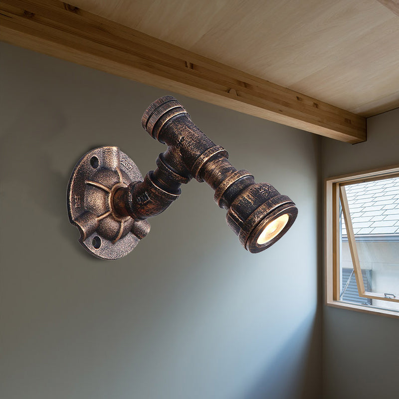 1 Head Water Pipe Wall Light Sconce Vintage Industrial Bronze Metallic Wall Lamp for Corridor Bronze D Clearhalo 'Art deco wall lights' 'Cast Iron' 'Glass' 'Industrial wall lights' 'Industrial' 'Middle century wall lights' 'Modern' 'Rustic wall lights' 'Tiffany' 'Traditional wall lights' 'Wall Lamps & Sconces' 'Wall Lights' Lighting' 147547