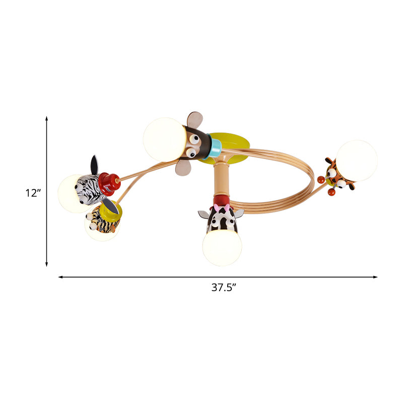 Kids Animal Head Flushmount Frosted Glass 4/5 Bulbs Nursery Flush Ceiling Light with Spiral Design in Yellow Clearhalo 'Ceiling Lights' 'Close To Ceiling Lights' 'Close to ceiling' 'Glass shade' 'Glass' 'Semi-flushmount' Lighting' 1475491