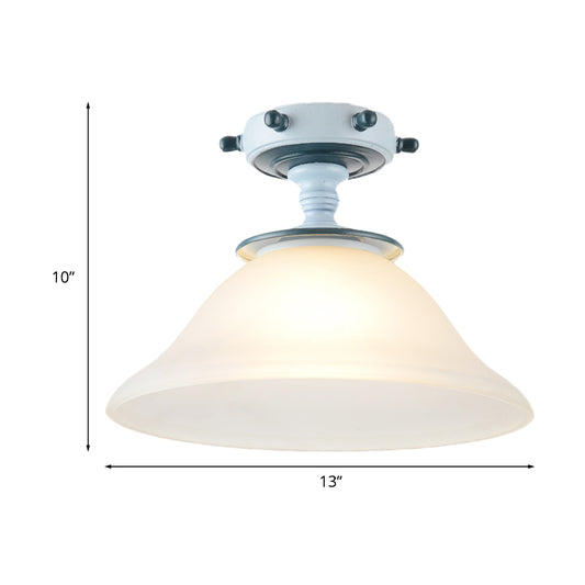 Bell Opal Glass Semi Flush Mediterranean 1-Bulb Blue Flush Mount Ceiling Lighting Fixture for Living Room Clearhalo 'Ceiling Lights' 'Chandeliers' 'Close To Ceiling Lights' 'Close to ceiling' 'Glass shade' 'Glass' 'Semi-flushmount' Lighting' 1475501
