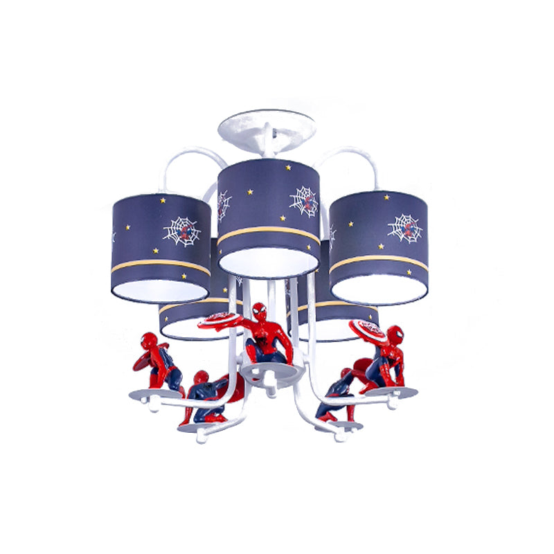 Blue Cylinder Semi Flush Ceiling Light Kids 5 Lights Fabric Flush Mount Lighting with Cartoon Character Clearhalo 'Ceiling Lights' 'Close To Ceiling Lights' 'Close to ceiling' 'Semi-flushmount' Lighting' 1475510